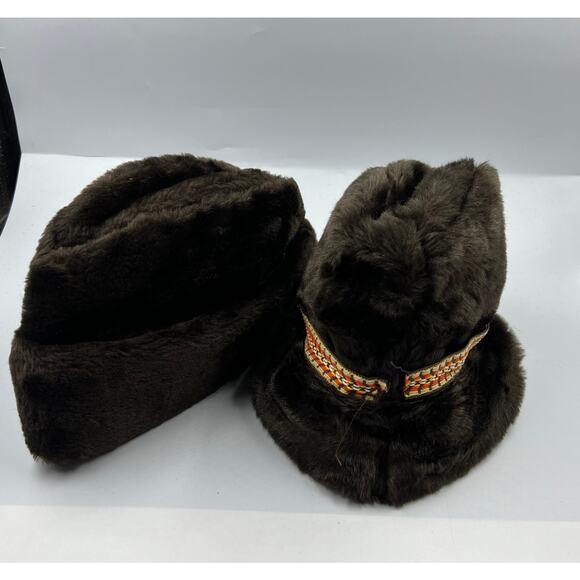 Vintage Faux Fur Hats Fedora Bucket Lined Men's Small Medium USA Made Band - Picture 11 of 12